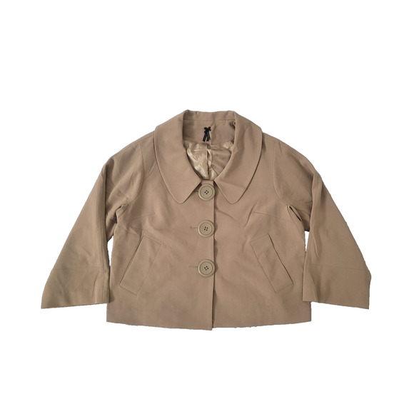 Lapis Boxy Cropped Collared Trench Coat Jacket Size L Tan Preppy Old Money - Picture 2 of 8